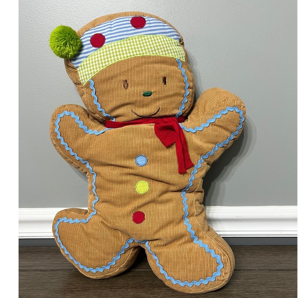 St Nicholas Square Gingerbread Man Corduroy Plush Christmas Pillow‎